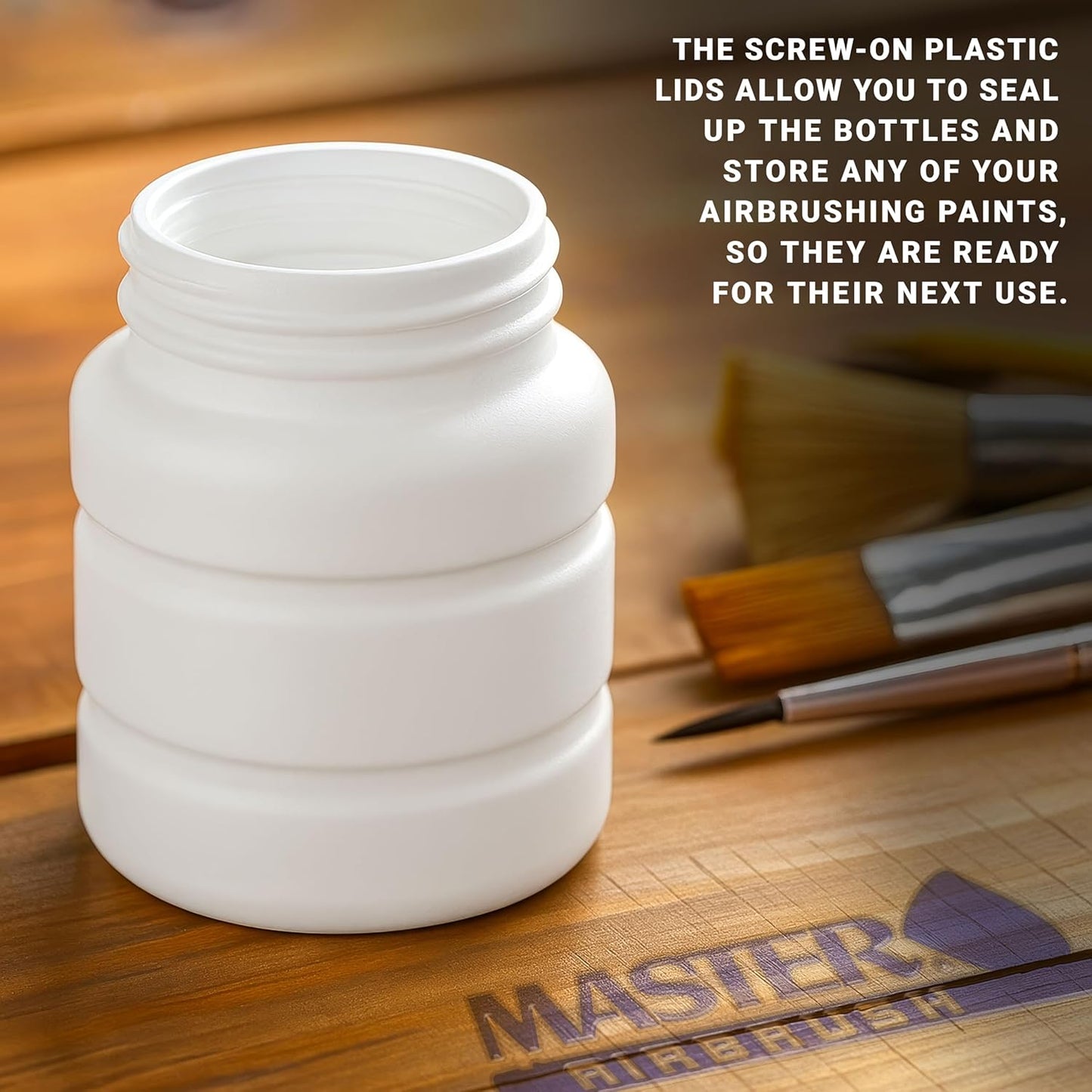 Master Airbrush (Pack of 10) TB-006 Empty 2.7-Ounce (80cc) Plastic Jar Bottles with 30° Down Angle Adaptor Lid Assembly - Fits Dual-Action Siphon Feed Airbrushes, Use with Master, Badger Paasche Iwata