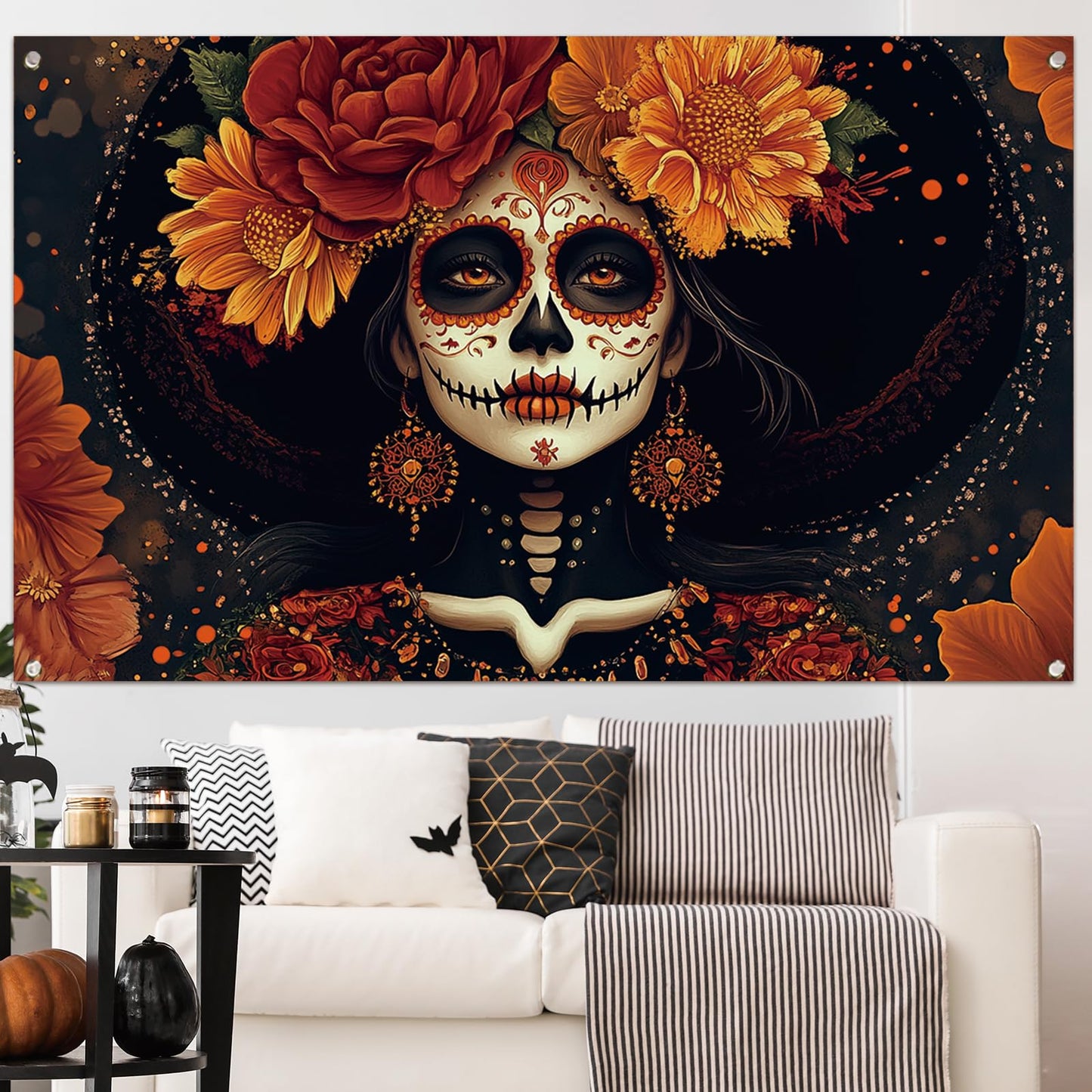Dia De Los Muertos Backdrop for Photography Day of The Dead Banner Gothic Halloween Mexican Fiesta Sugar Skull Decorations and Supplies for Home Altar Ofrenda