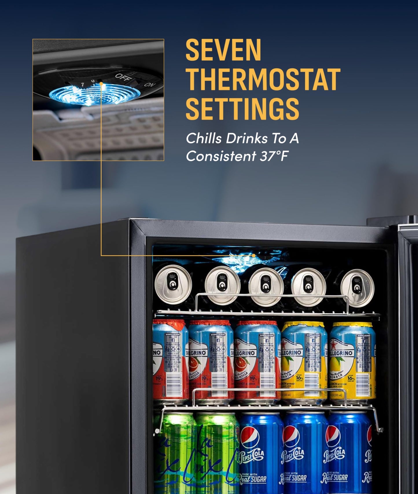 NewAir 90 Can Beverage Refrigerator | 17” Freestanding Small Mini Fridge for Bedroom, Home Bar or Office | Quiet Compressor Cooling & Adjustable Shelves | Stainless Steel