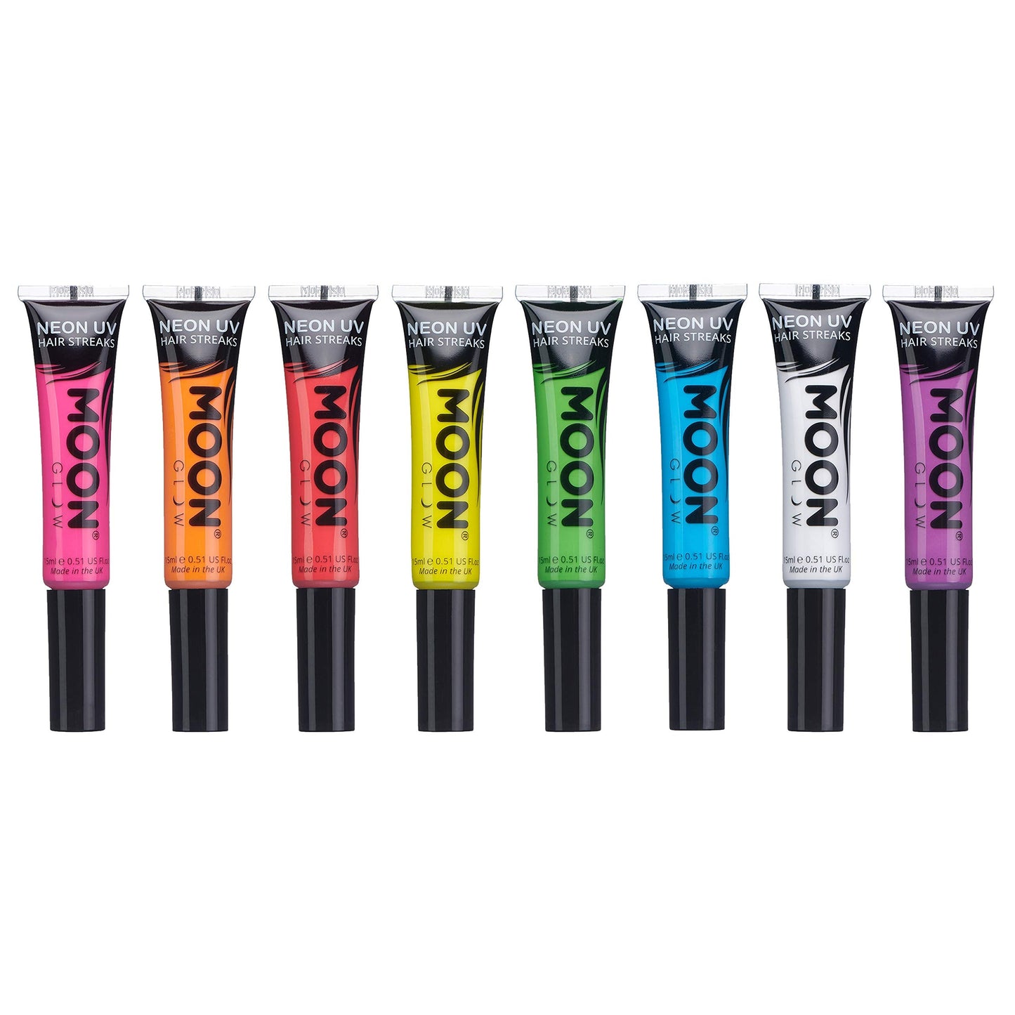 Moon Glow Neon UV Hair Color Streaks | Set of 8 | Hair Mascara - Temporary Wash out Hair Dye | Bright Neon Color, Glows under Bl