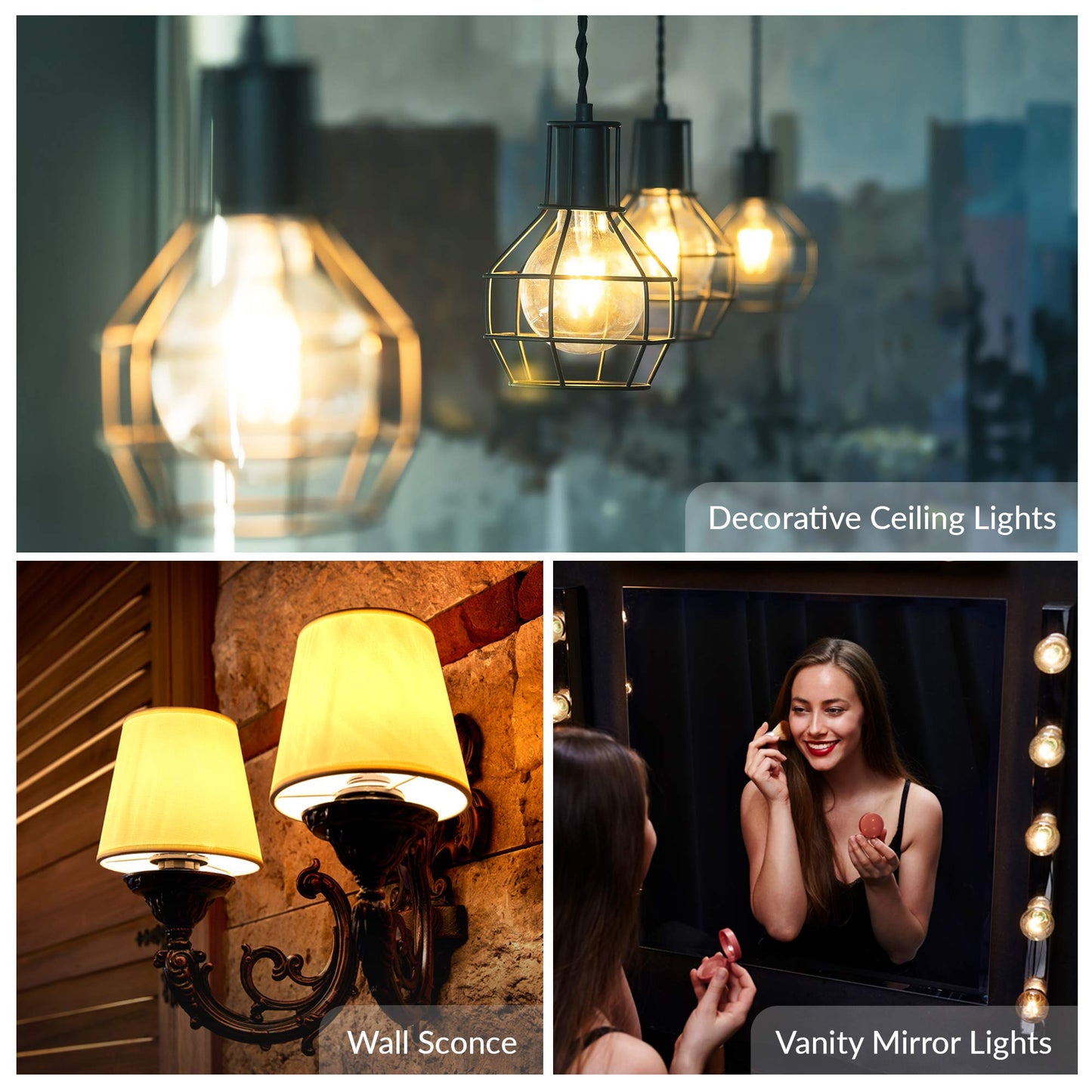 Simba Lighting Small Globe G16.5 Round Bulb 25W E12 Candelabra Base (10 Pack) for Chandelier, Ceiling Fan, Decorative Vanity Lights, Sconce, Aromatic Wax Warmer, Clear Glass 110V 120V 2700K Warm White