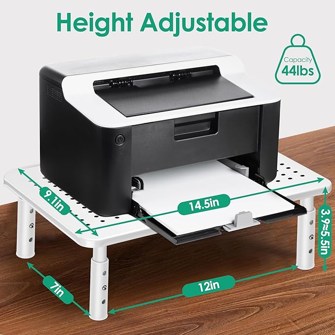 La Jaco Monitor Stand Riser, 3 Height Adjustable Monitor Stand with Pen Holder, Dual Monitor Riser Laptop Riser for Office, Home, School Supplies, 1 Pack, White