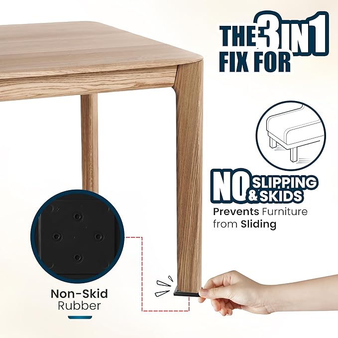 Stable the Table-6 Pack-Black Square, Furniture Leveler & Riser, Anti-Slip Sofa Gripper for Hardwood Floors, Floor Protector, Stacking Furniture Pad, Bed, Desk, Couch & Table Stabilizer, Made in USA