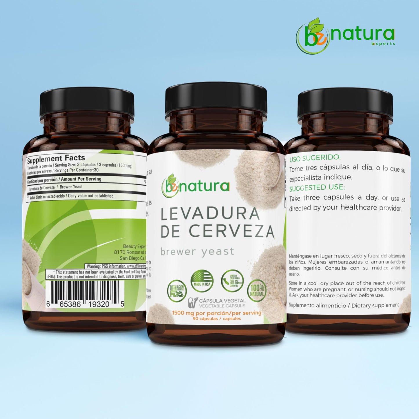Levadura De Cerveza (Brewer’s Yeast Capsules) – 1500 mg Per Serving, 90 Veggie Caps – 100% Natural, Made in USA – Nutrient-Rich Superfood for Digestive & Immune Support | Dietary Supplement