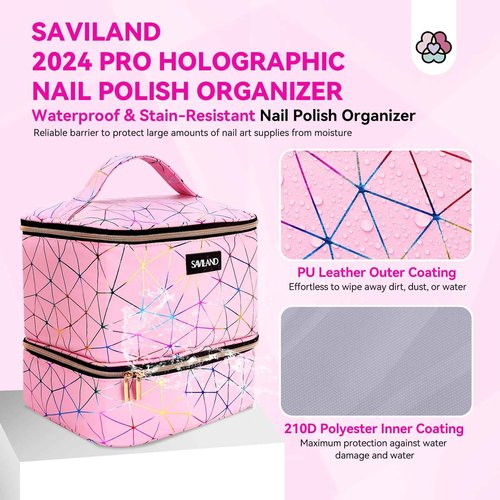 SAVILAND Nail Polish Organizer Bag: 30 Bottle Holder & 70 Bottle Organizers & Storage Case for Nail Tech Supplies