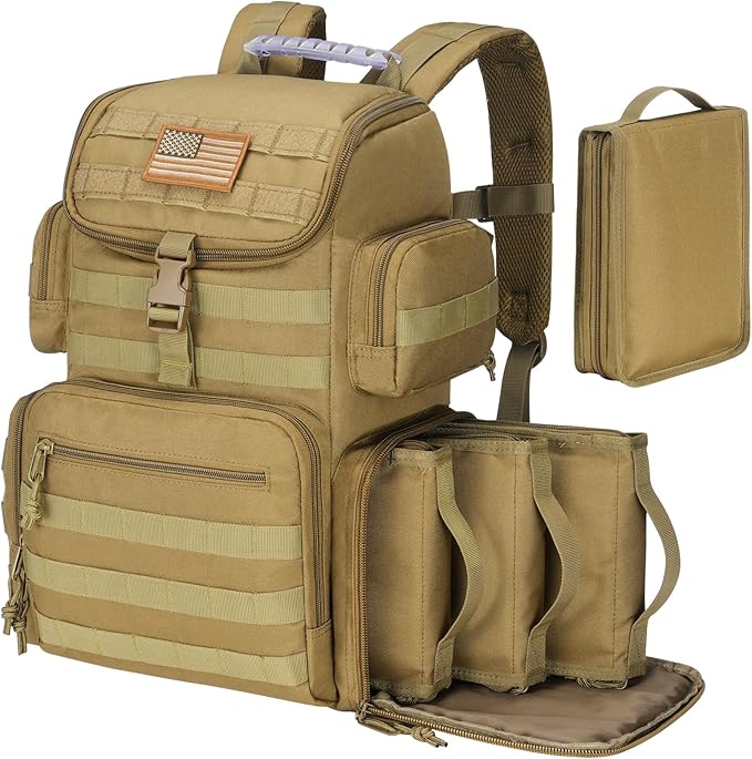 CVLIFE Tactical Range Backpack with Removable Divider, Gun Cases Bag with 4 Pistol Carrying Cases, Rucksack for Shooting (...