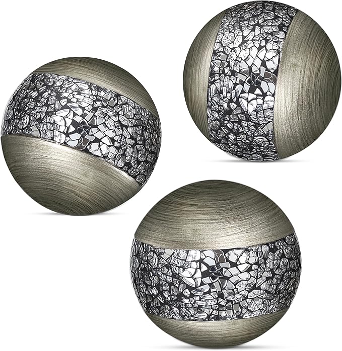 Creative Scents Schonwerk Silver Decorative Balls for Bowls and Vases, Set of 3 Decorative Orbs for Centerpiece Bowls - Ce...