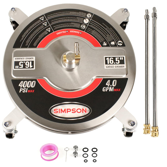 Simpson Cleaning Universal 16.5" Pressure Washer Surface Cleaner, Stainless Steel, for Gas and Electric, Cold Water, 1/4" Quick Connection, Max of 4000 PSI, 80625