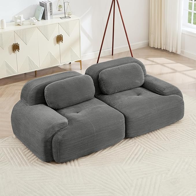 SoarFlash 81" Loveseat Sofa, Comfy Deep Seat, No Assembly, Sofa in a Box, Modern Small Couch with Plush Corduroy Fabric for Living Room, Bedroom, Apartment, Home Office, Grey
