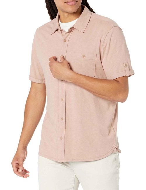 PAIGE Men's Brayden Short Sleeve Shirt with Roll Tab, Twilight Haze