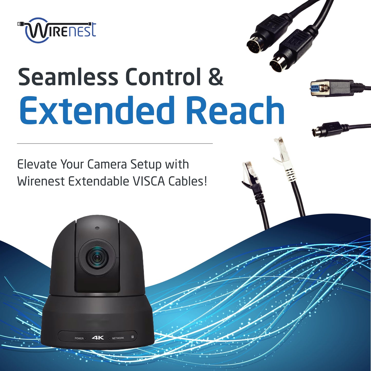Wirenest 100Ft Visca Ptz Daisy Chain Camera Control Cable For Sony Evi/Brc/Srg Series Rs232 8 Pin Mini Din To 8 Pin Mini Din Ser