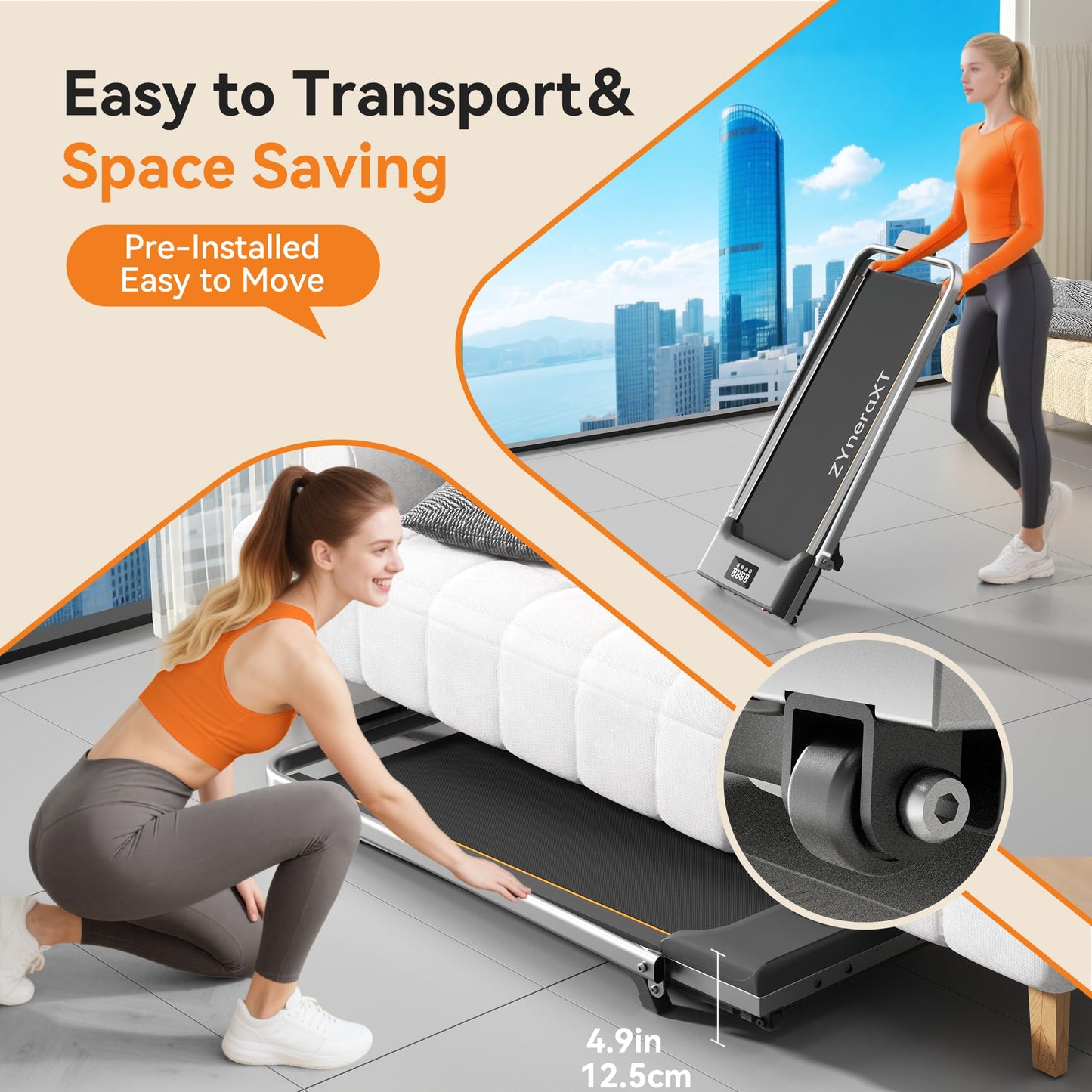 Foldable Walking Pad Treadmill, 2.0HP Motor, LED Display, 220 Lbs Capacity, Ultra-Slim 2-in-1 Design with Remote Control, 0-8% Incline, Quiet Under Desk for Home Office (W3-110-US) (with Handrail)