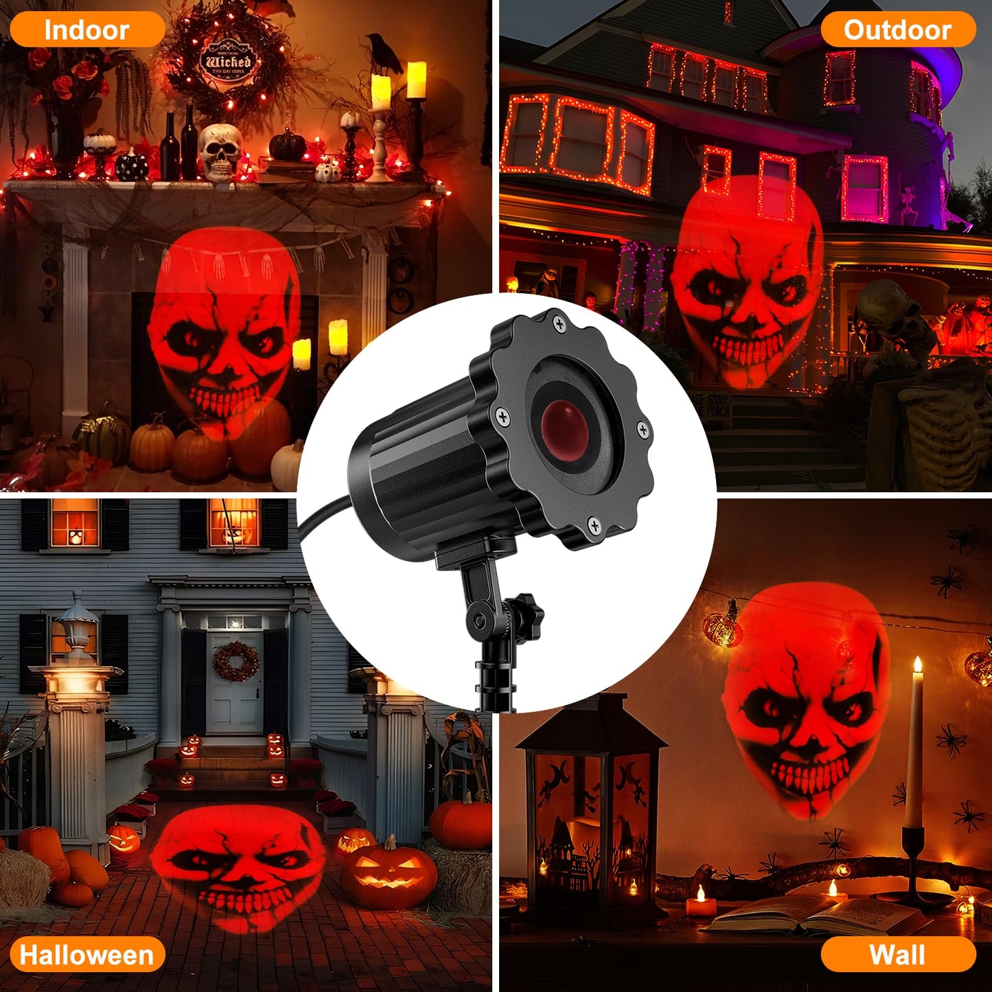Halloween Decorations Outdoor Indoor - 3D Dynamic Red Skull Halloween Projector Lights,Waterproof Holiday Light for Window,Ground, Roof,Wall,Cemetery Holiday Decor