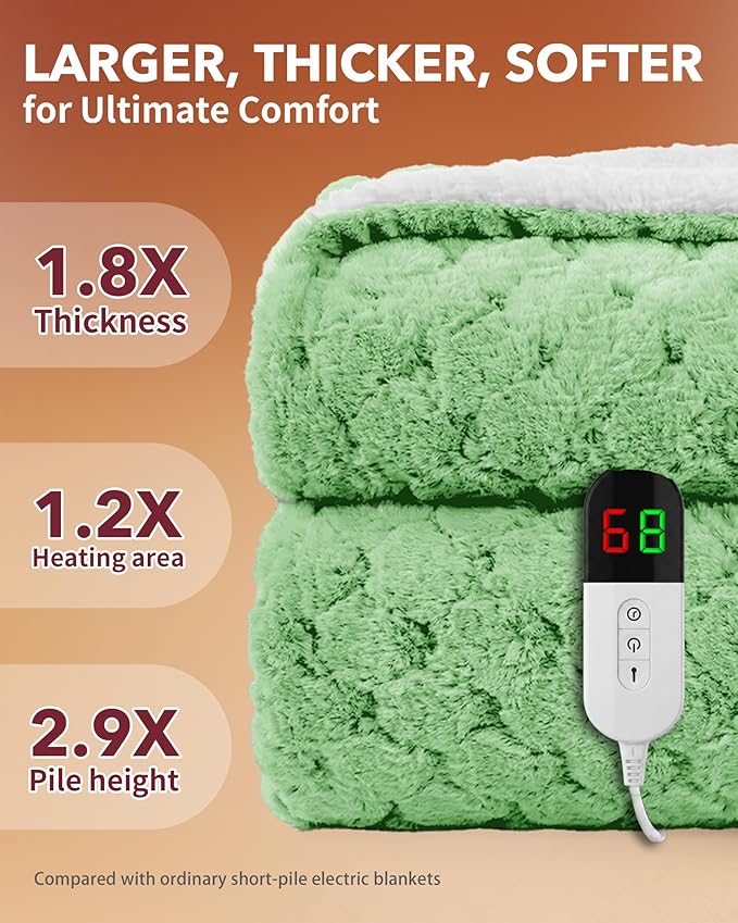 Homemate Electric Heated Throw Blanket - 50"x60" Luxury Faux Fur Heating Bed Blankets with 10 Heating Levels 8 Hours Auto Off Fast Heating Over-Heated Protection Ultra Soft Warm Flannel ETL Certified