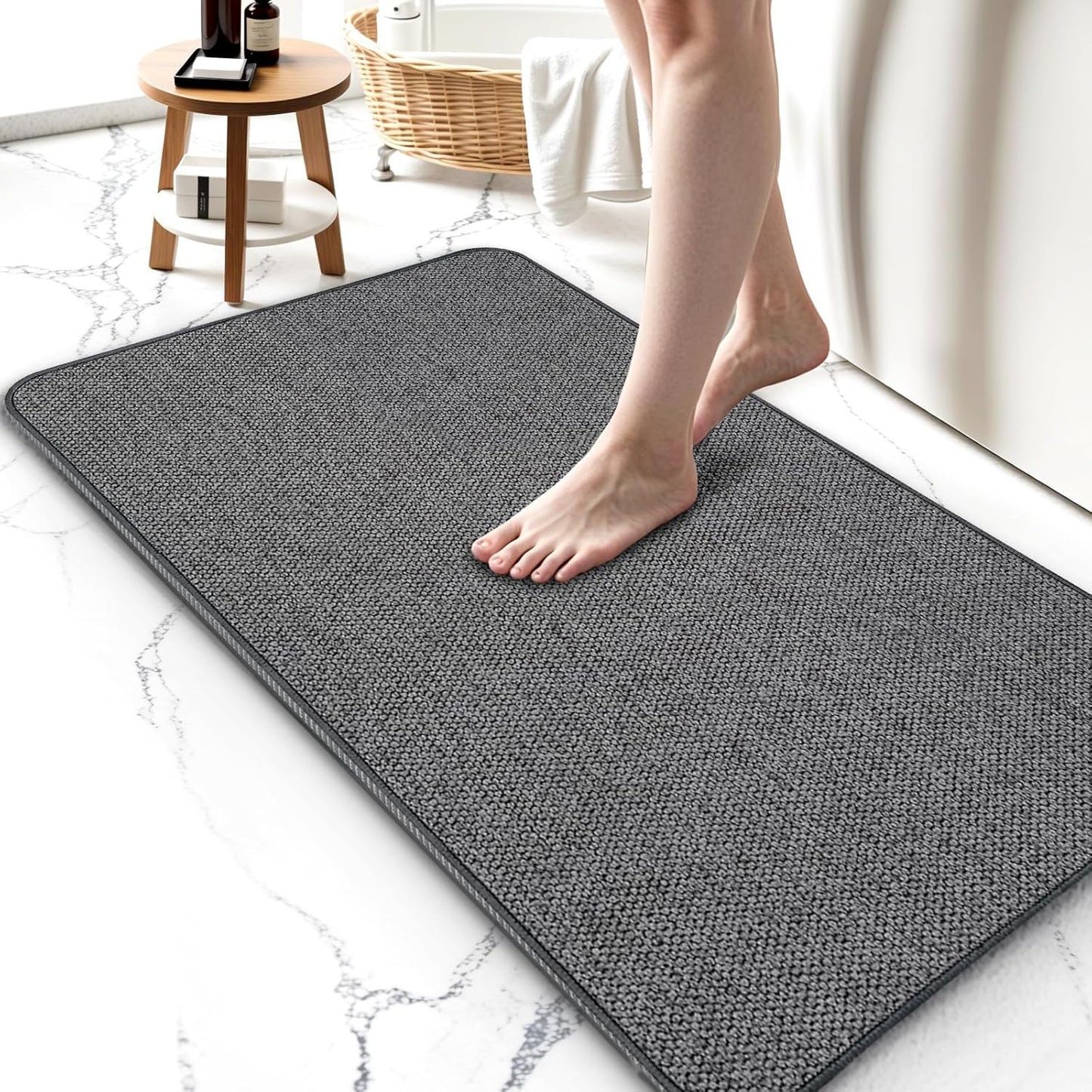 Bathroom Rugs 24x36Inch, Thin Bath Mat with Rubber Backing Non-Slip, Absorbent, Quick Dry Machine Washable, Home Decor Accessories Cozy Cloth Bathroom Mat fit Under Door/Sink/Tub/Shower-Dark Grey