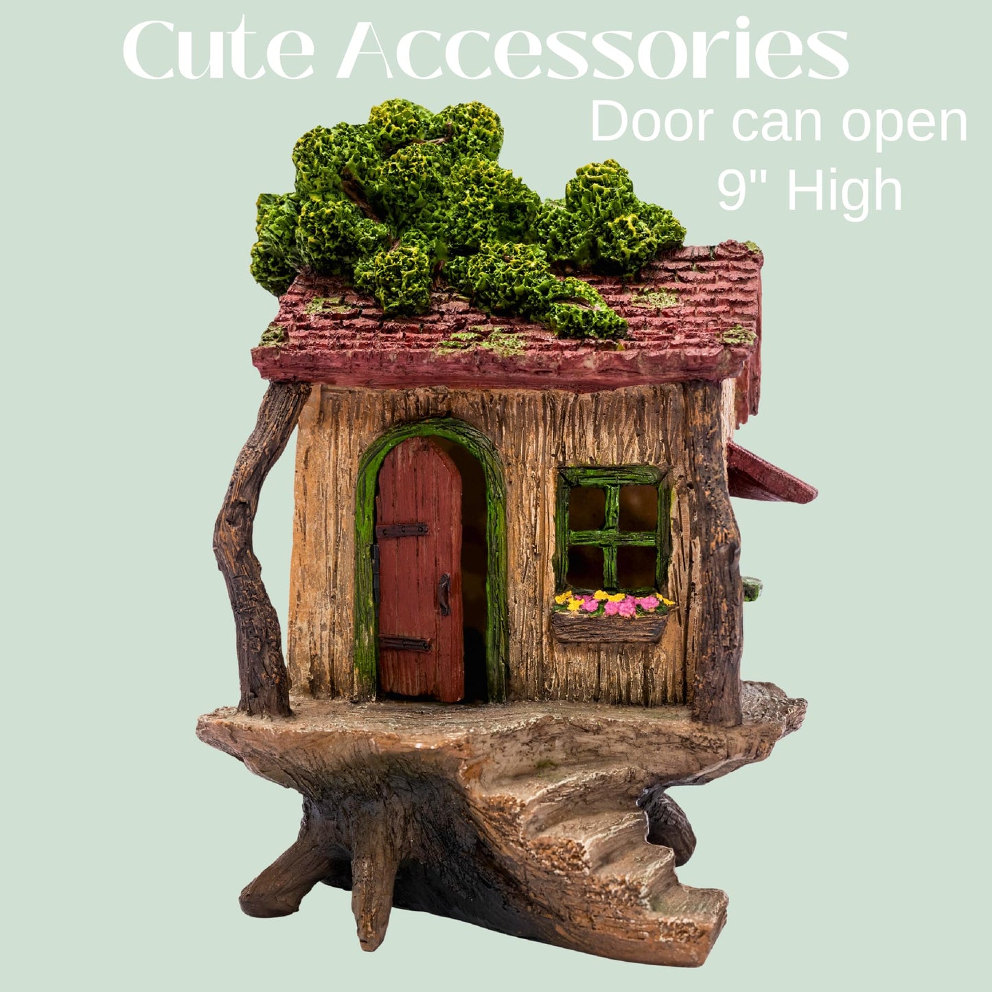 PRETMANNS Fairy Garden House Kit – Complete with Accessories, House 9” High with Door That Opens & Fairies for Outdoor Gardens – 4 Pieces