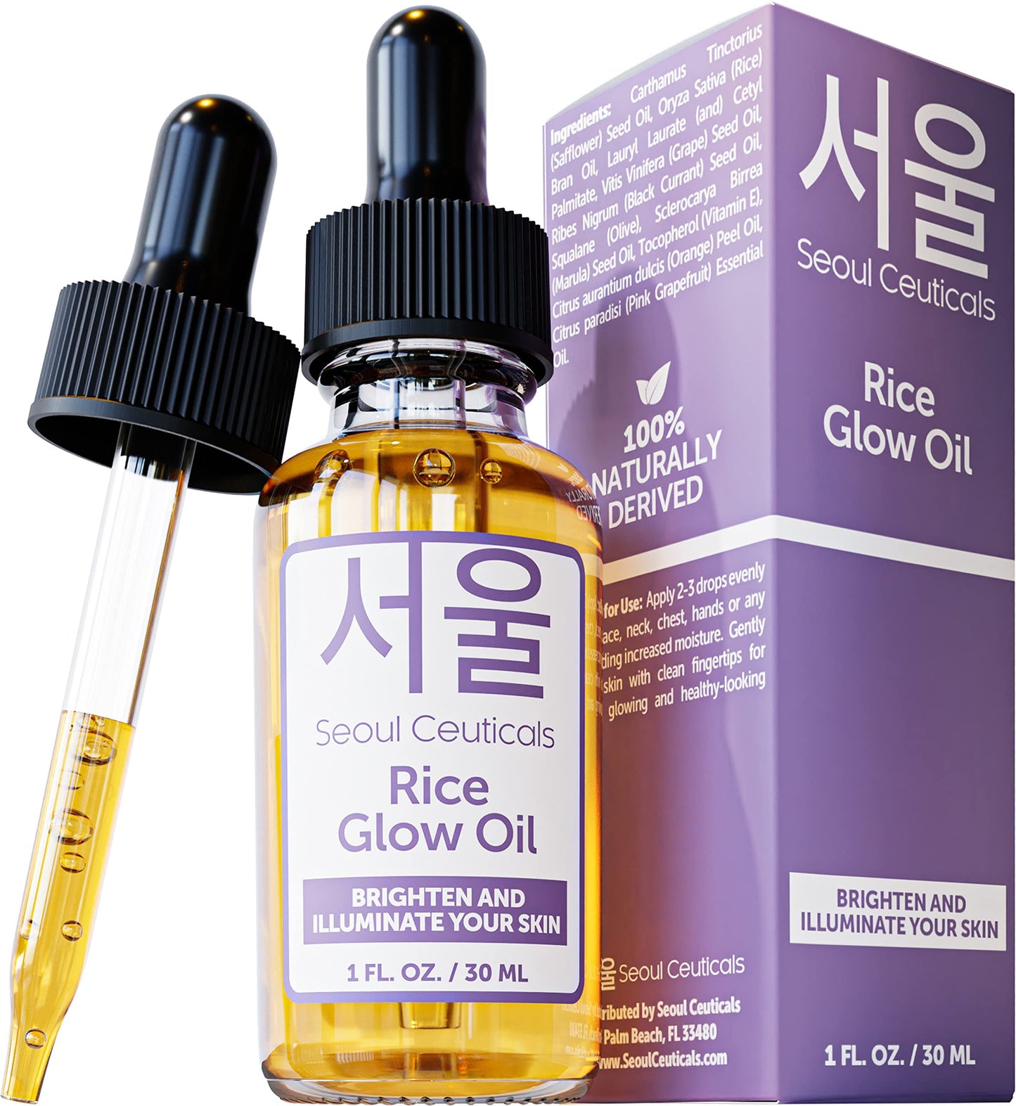 SeoulCeuticals Rice Bran Oil for Skin - Korean Skin Care Facial Glow Oil With Squalane & Vitamin E - Cruelty Free K Beauty Skinc