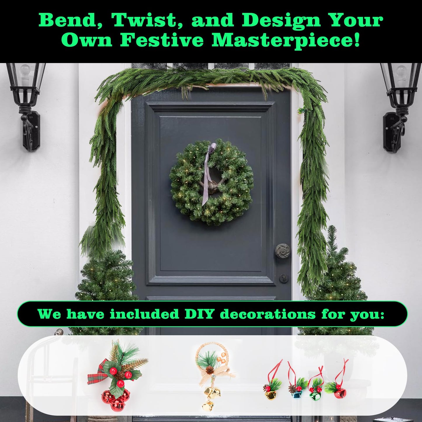 Christmas Garland Glow in The Dark,Artificial Luminous Green Norfolk Pine Garlands,Real Touch Winter Greenery Garland for Christmas Tree Decor Outdoor Garden Table Fireplace Wall Home Decoration