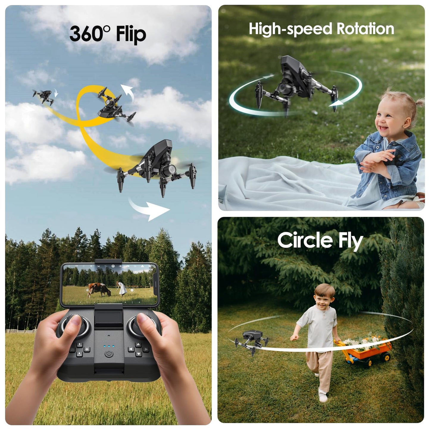 Drone with Camera for Kids 1080P, Wefone Mini Drone for Beginners Adults Small RC Dron HD FPV Quadcopter with Optical Flow Positioning, 3 Batteries, 3D Flip, One Key Start, Toy Gifts for Boys Girls