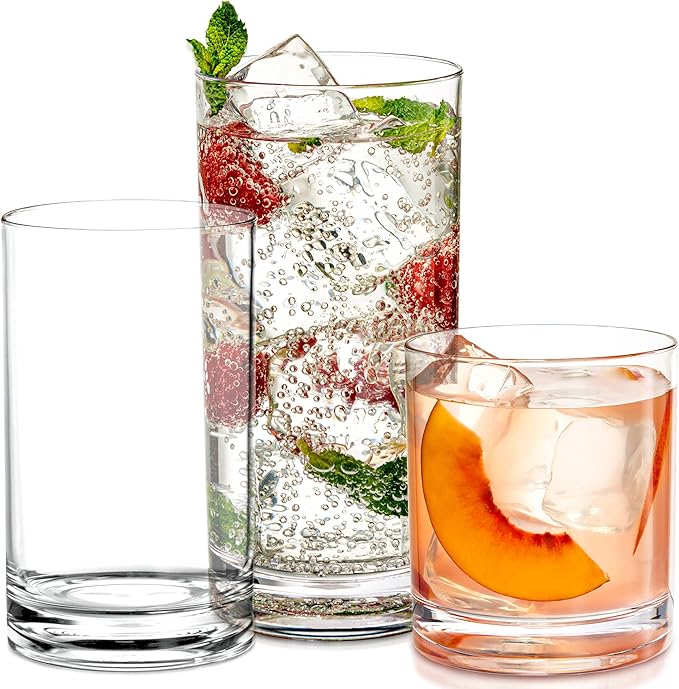 Le'raze Elegant Acrylic Drinking Glasses [Set of 18] Multi Size Attractive Clear Plastic Tumblers - Unbreakable Drinkware ...