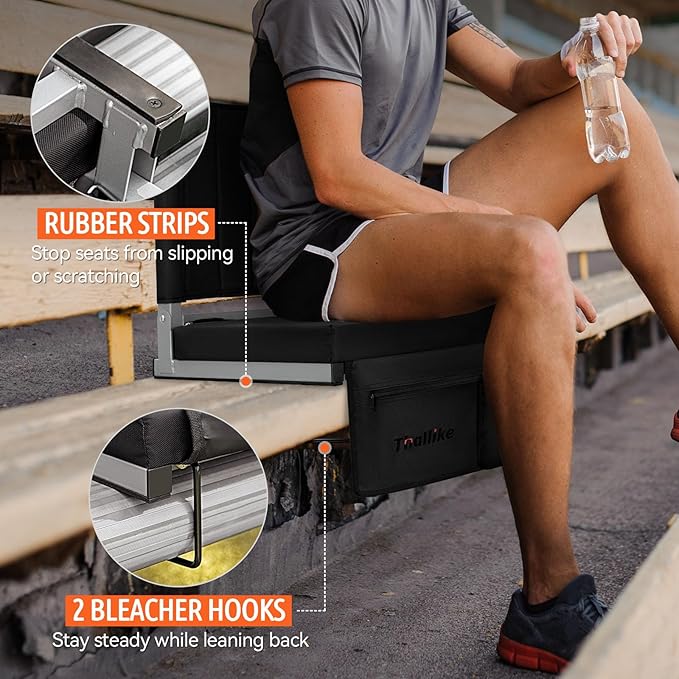 Thallike Heated Stadium Seats for Bleachers － 3-Level Heating Foldable Chair with Back Support, Large Storage Pockets & Cup Holder for Sports Games and Camping