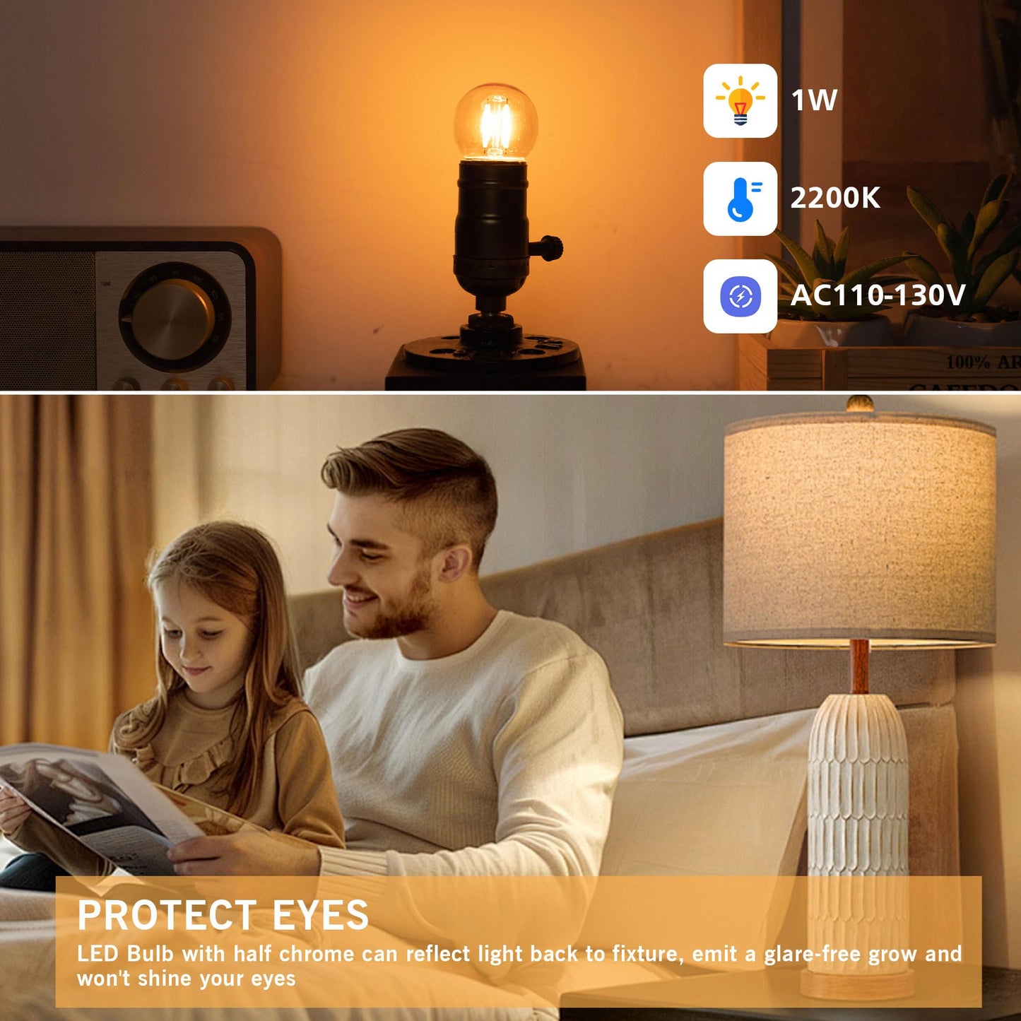 G40 LED Low Watt Light Bulbs Warm Glow E26 Amber 1W 10 Watt Light Bulb,Low Lumen Light Bulb Small Edison Short Decorative Dim Light Bulbs for Lamp,Bedroom,Warm White 2200K 100LM,Non Dimmable,2 PACK
