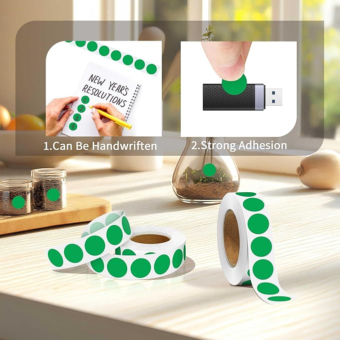 0.75 Inch Multi - Purpose Removable Labels,1000 PCS 3/4" Green Stickers for Classroom, Papers, Market, Price Tags, and Library Book Labels. Non - Printable Round Colored Dot