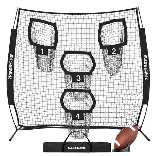 BaseGoal 8 x 8ft Football Net With 4 Target Pockets for Throwing Accuracy, Quarterback Training Equipment (Black)