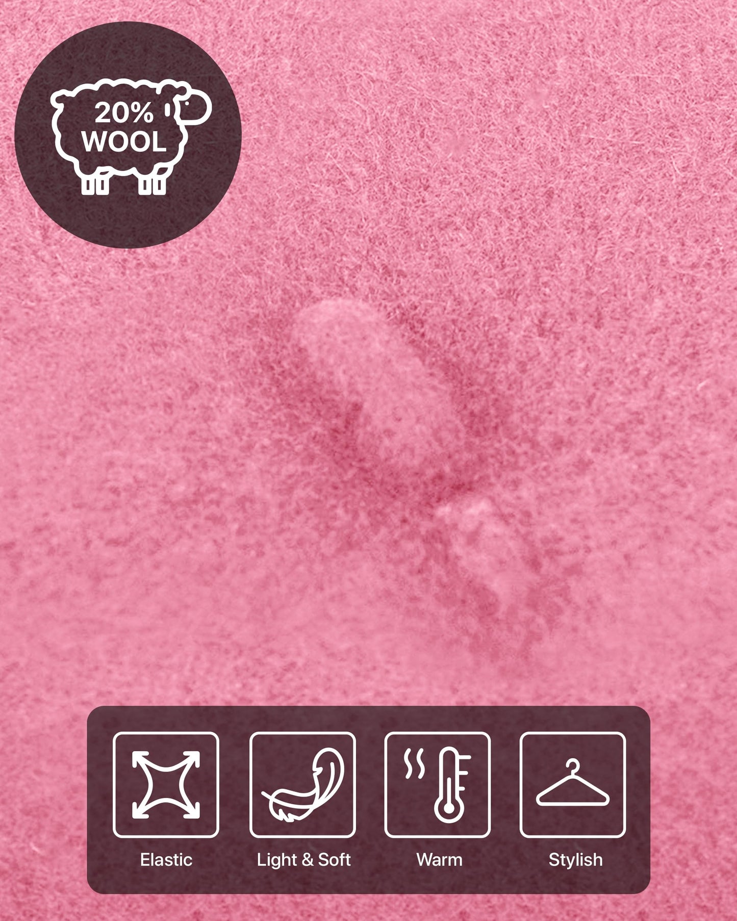 Parquet Solid Color French Beret Wool Material. Classic French, Casual and Chic Lightweight Beanie Cap Hat Pink