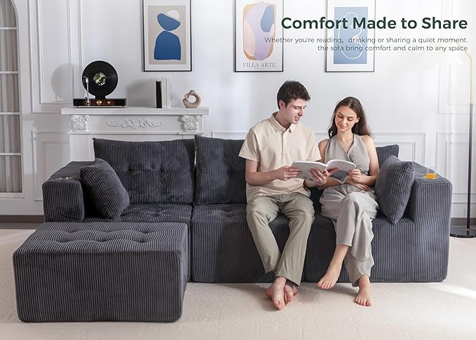 MAXYOYO Modular Sectional Sofa Couch, L Shaped Modern Cloud Couch with Ottoman, Sofa in A Box, Tufted 4-Seat Boneless Sleeper Chair for Living Room, No Assembly Required, Grey