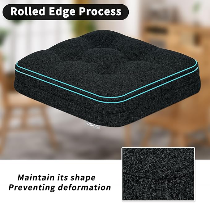 GOFORIT Chair Cushions Set of 4,Tufted Shredded Memory Foam Chair Pads, Non-Slip Seat Cushions with Removable Cover, 16'' x 16'', 4 Pack,Black
