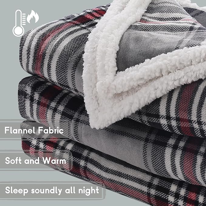 Heated Blanket Electric Blanket Full Size 72''x84'' with 10 Heating Levels, 12 Hour Auto Shut Off, Machine Washable, Flannel & Sherpa Soft Warming Blanket for Couch, Bed, Office - Gray & Red