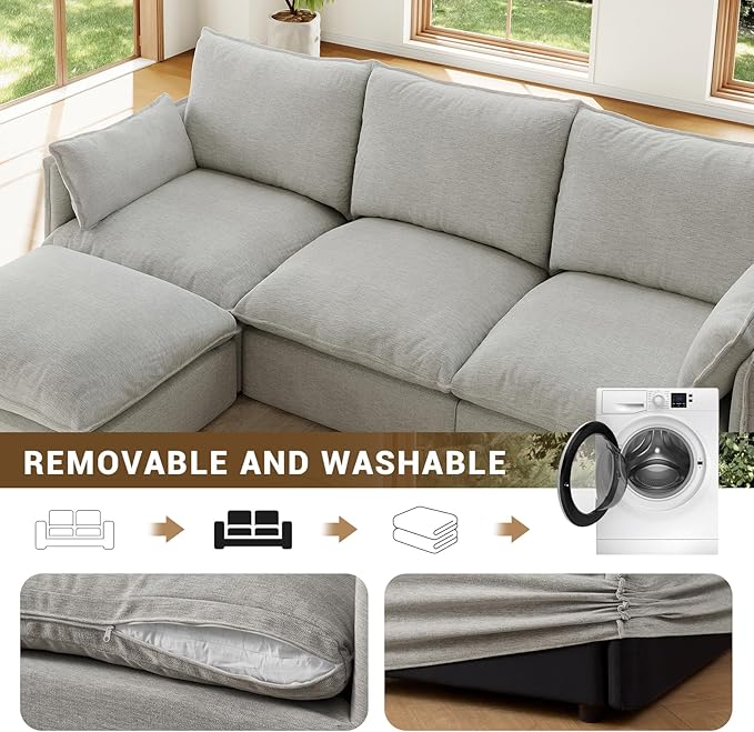 Forest aesthetics Waterproof Sectional Couches,6 Seater High Backrest U Shape Modular Sofas Sectional,Down Filled Couch,Cushion Covers Removable Sofas for Living Room
