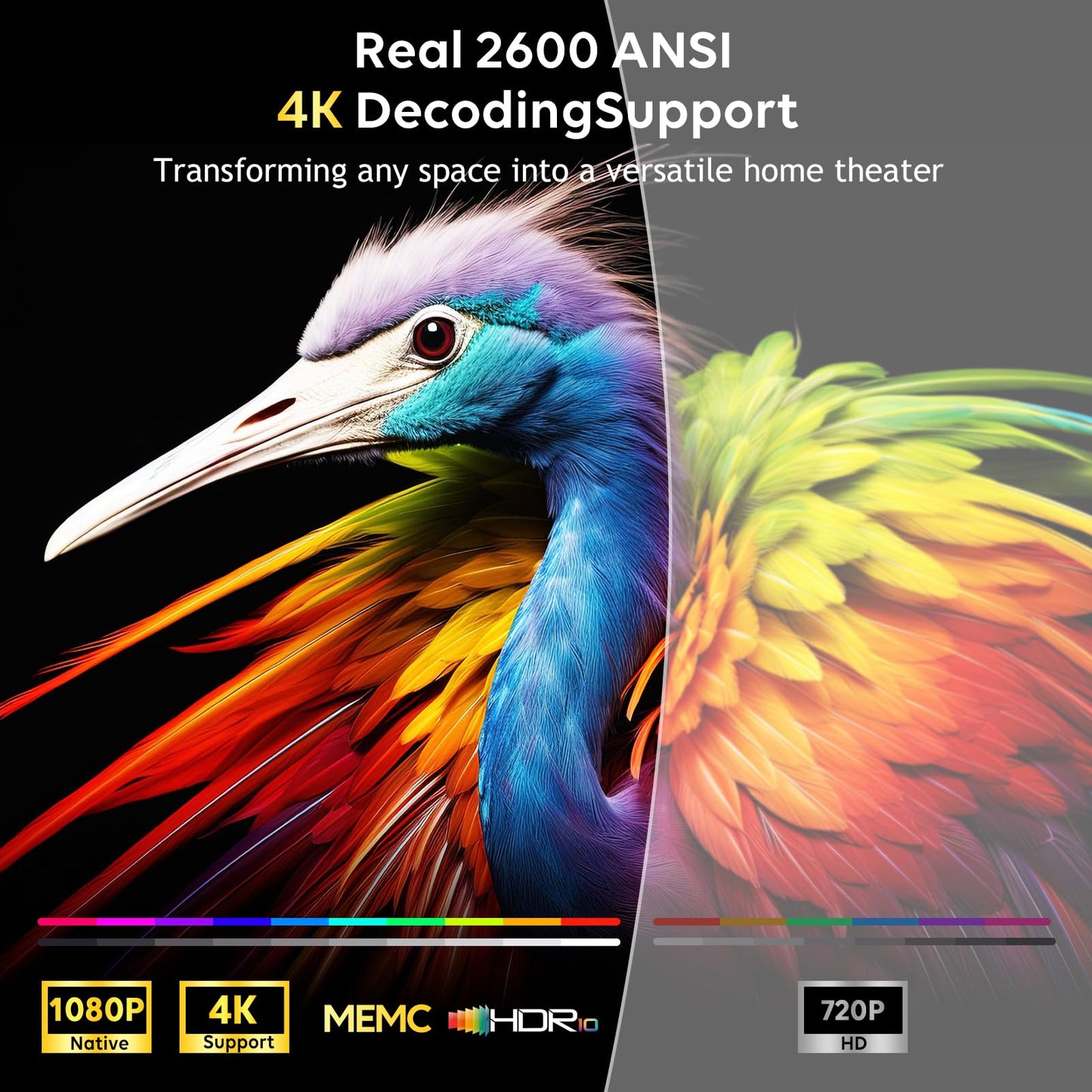 2600 ANSI Official Licensed Google TV Smart Projector,4K Support Movie Projector with WiFi & Bluetooth,Built-in Apps, for Outdoor & HomeTheater Use,Compatible with Phone/TV Stick/PC/PS5