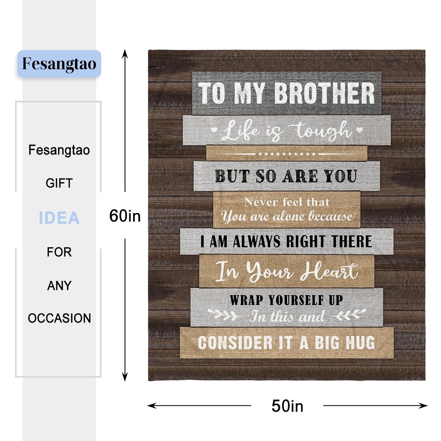 Fesangtao Gifts for Brother, Brother Gifts from Sister, Brothers Birthday Gift, Gift for Brothers Adult, Best Bro Ever Presents, to My Bro Presents Blanket 60"X50"