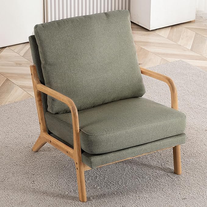 Mid Century Modern Accent Chairs for Living Room, 23” Wide Comfy Chair for Bedroom, Small Cozy Linen Reading Chairs for Adults, 108° Lounge Arm Chair Indoor with Detachable Cover, 5.5" Foam Cushion