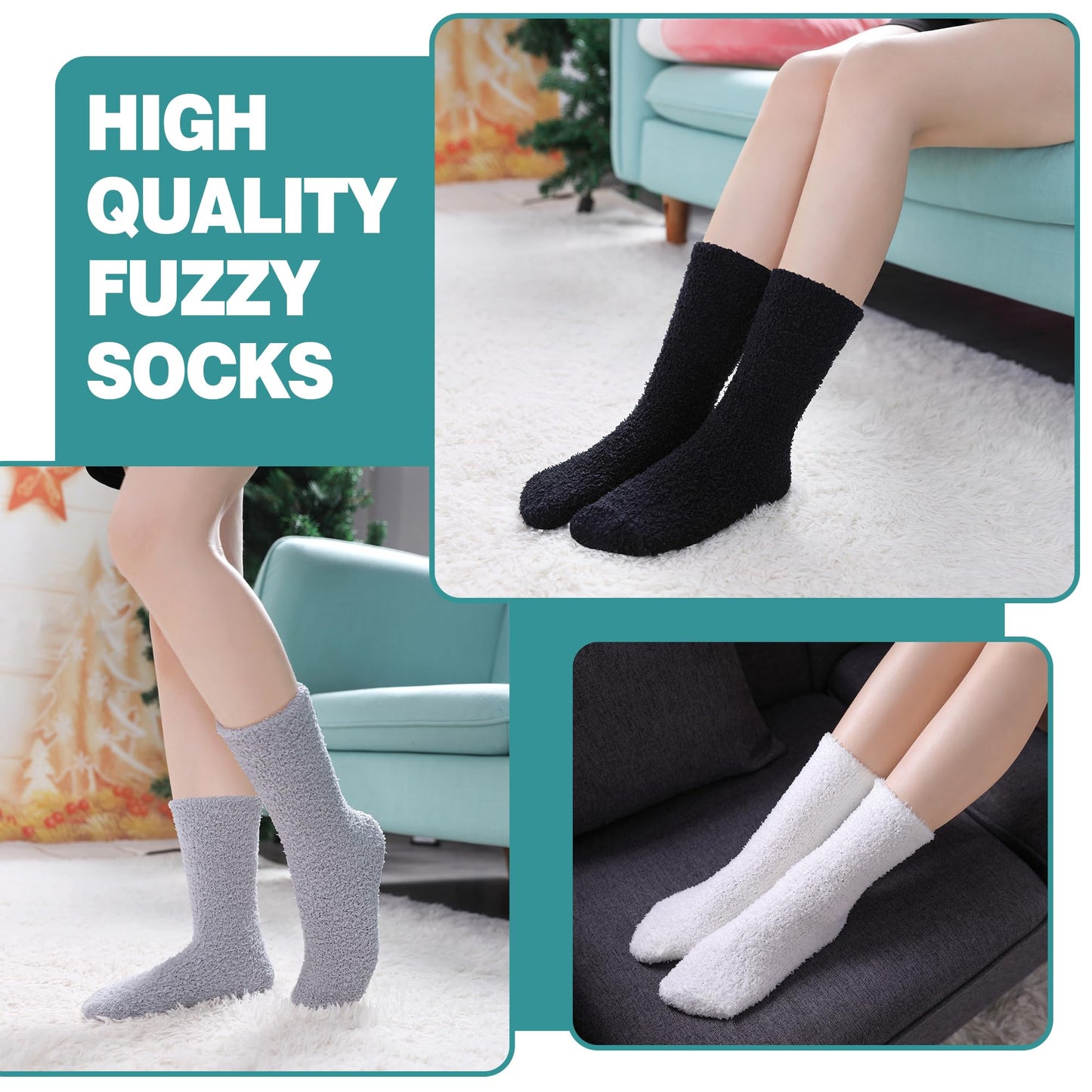 POEATEZO Womens Fuzzy Socks Cozy Fluffy Winter Cabin Slipper Warm Soft Microfiber Plush Home Sleeping Socks (5 Pairs Mixed color B)