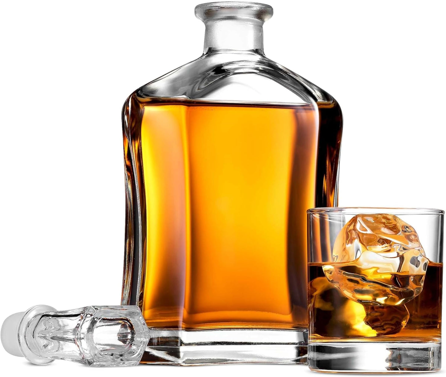 Bormioli Rocco Capitol Glass Decanter, Airtight Geometric Stopper, 23.75 oz Whiskey Decanter for Wine, Bourbon, Brandy, Liquor, Juice, Made in Italy.