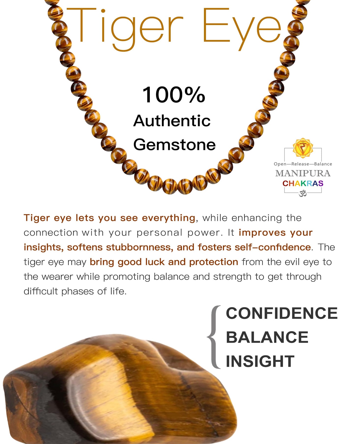 MIDDLUX Necklace for Men, Birthday Gift for Dad, Husband Birthday Gift, Mens Jewelry, Men Necklace, Tiger Eye Necklace