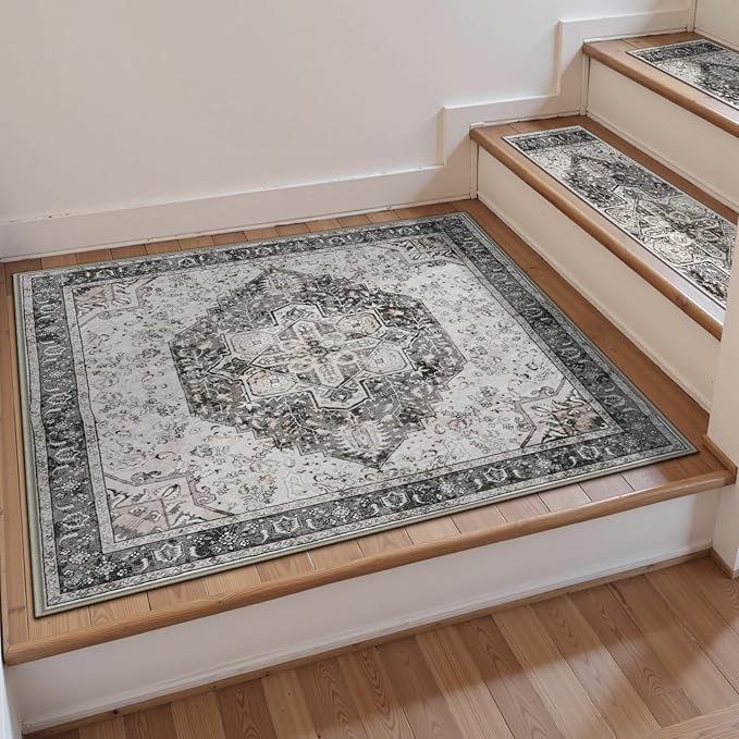 OJIA Stair Treads Carpet for Wooden Steps Non-Slip Landing Mat Stair Rug with Rubber Backing, Soft Stair Runner Safety Rugs for Family, Absorbent Washable 31x31 inch Carpet for Stairs