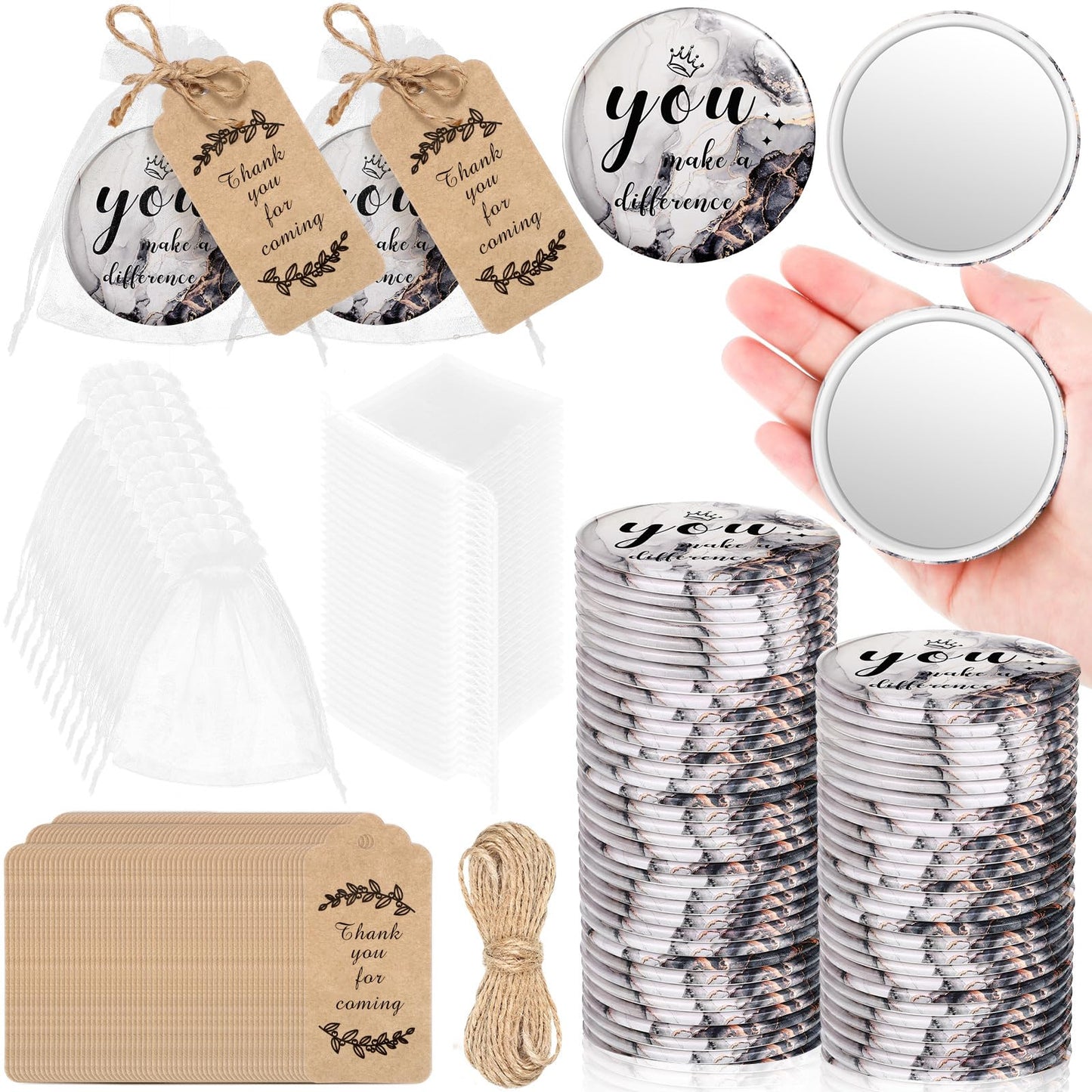 Tradder 50 Sets Compact Mirrors Bulk Women Gifts Inspirational Appreciation Employee Quinceanera Gifts Small Purse Pocket Makeup