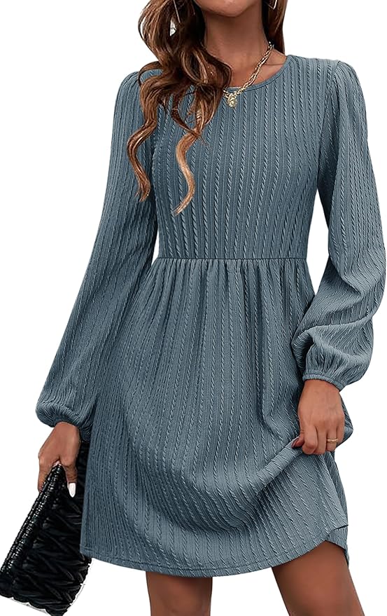 Zeagoo Women's Fall Sweater Dresses with Pockets Crew Neck Long Sleeve A-Line Dresses for Women 2025 Casual Winter Dresses
