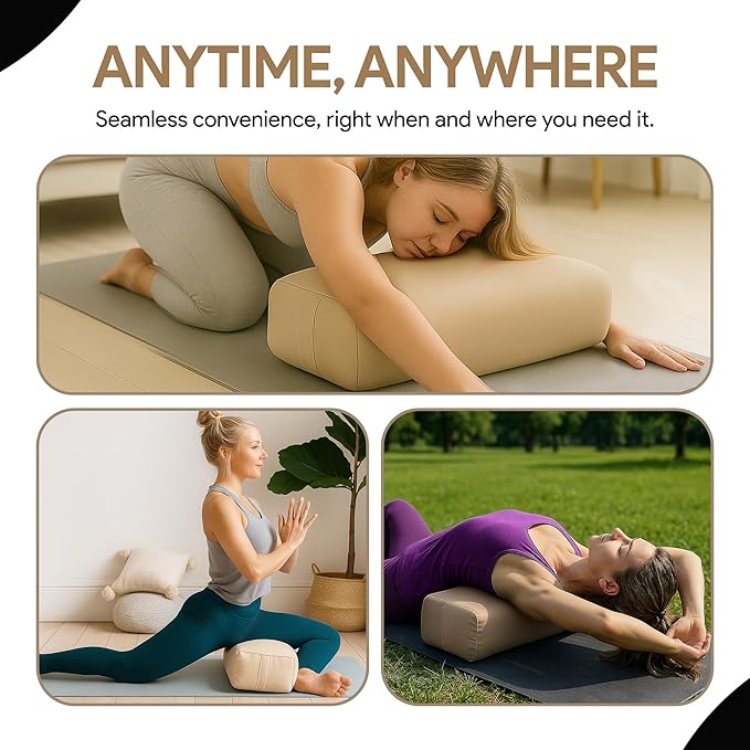 Rectangular Yoga Bolster Pillow for Meditation, Yoga & Back Support – Soft Meditation Cushion with Removable Hand Wash Cotton Cover & Carry Handle (beige)