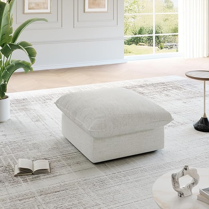 Lopzeho Cloud Movable Ottoman, Waterproof Down Filled Modular Sectional Sofa, High Backrest Sectional Couches for Living Room, Modern Modular Couch with Removable Cover, Cream White