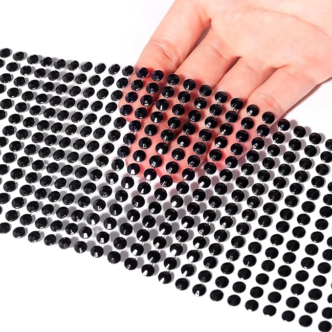 SARATA 3/4/5/6/8 MM Face Gems Temporary Tattoos Rhinestones Stickers Black Rhinestone Strips Jewel Stickers Gem Diamond Crystal Gem Stickers for Scrapbooking DIY Crafts Wedding Prom access 3555PCS