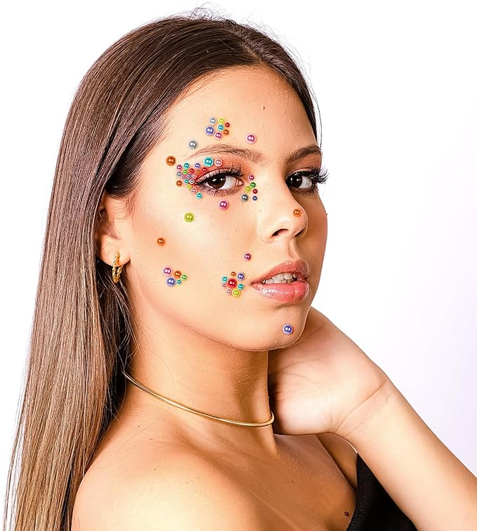 3/4/5/6MM Rhinestone Stickers for Crafts Clear Crystal Tweezers Decals Face Gems Pearls Color for Makeup Stick on Body Hair Nails Craft DIY Gems for Nails Makeup Decor 975PCS