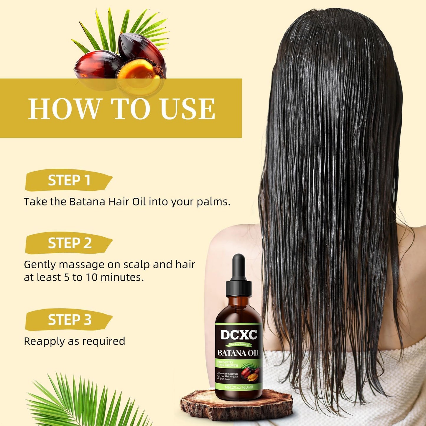 DCXC 100% Pure & Natural Batana Oil for Hair Growth - Strengthens Hair, Reduces Breakage and Hair Loss, Enhances Shine - Nourishment For All Hair Types - 60ml