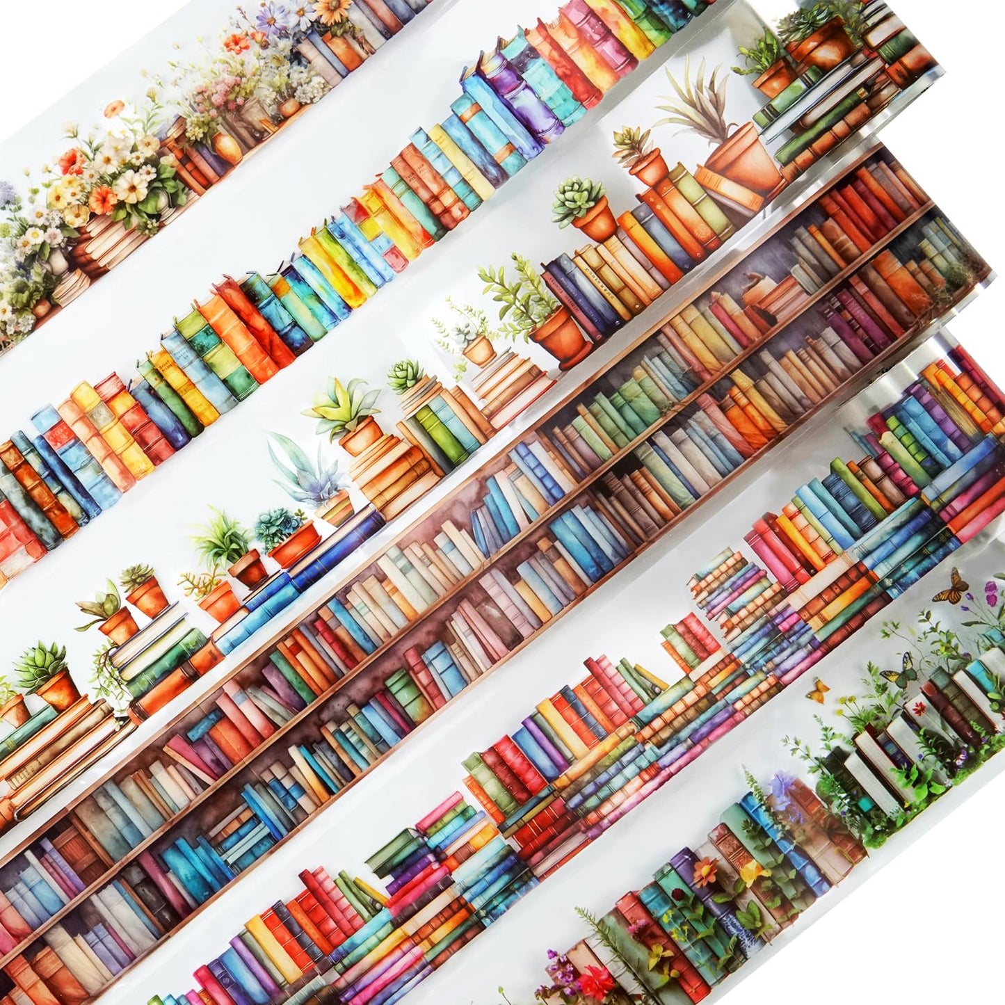 Book-Themed PET Tape Set, 6 Rolls of Library and Nature-Inspired Stickers for Scrapbooking, Journaling, DIY Crafts, and Gift Wrapping
