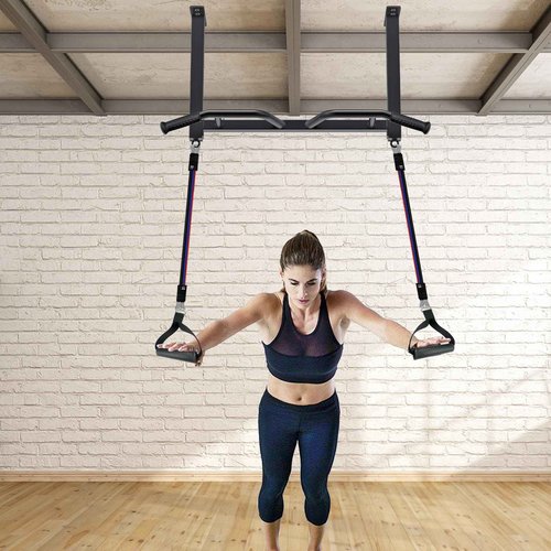 Kipika 32" Ceiling Mounted Pull Up Bar - Heavy Duty, Highly Adjustable, Multifunctional Chin Up Bar - Home Gym System with Punching Bag Hanger and Resistance Bands Training (Ceiling Mounted Pull Up Bar)