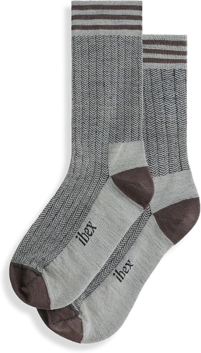 IBEX Merino Wool Nomad Herringbone Unisex Hiking Socks | Crew Socks with Seamless Toe & Arch Support